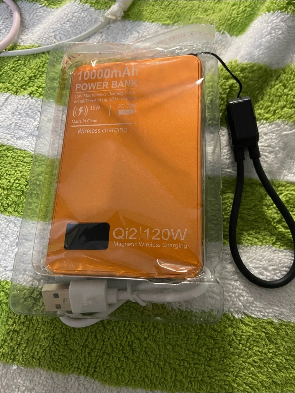 10000mAh Qi2 Magnetic Wireless Power Bank 120W USB-C/USB-A Orange/Black